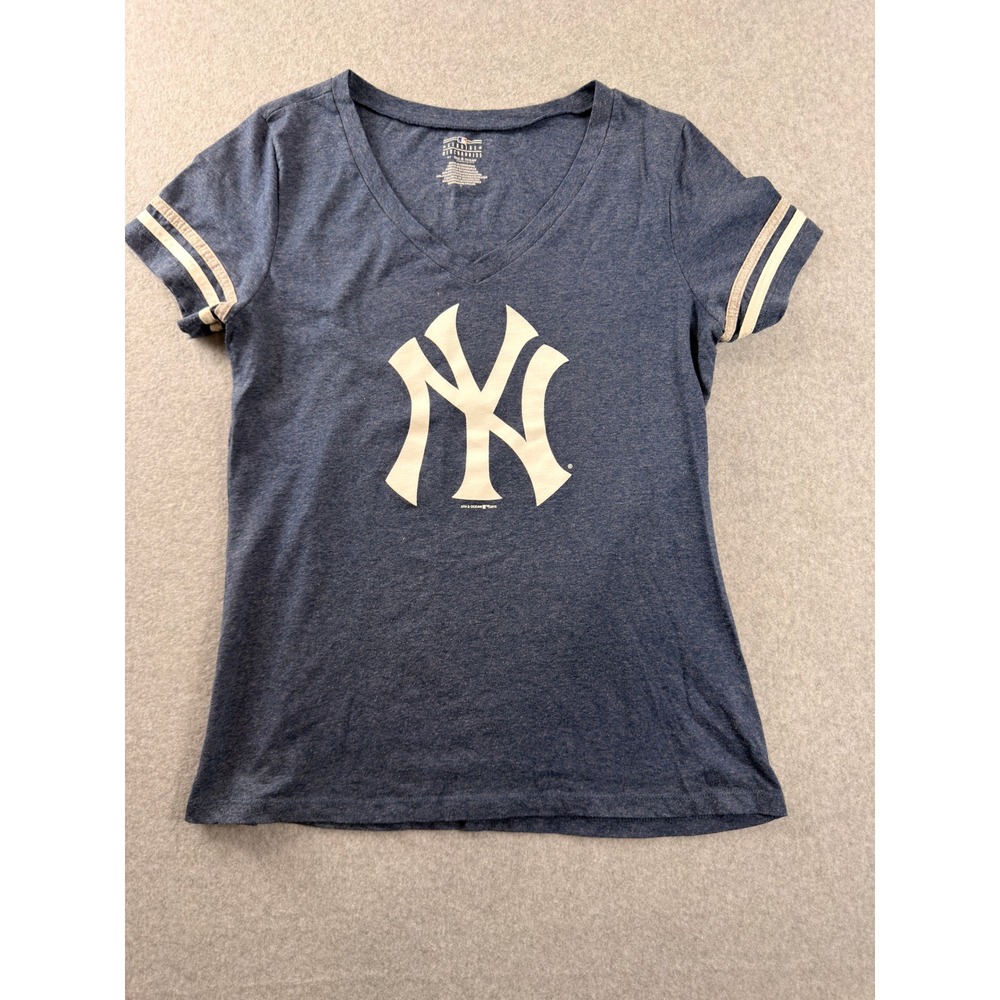 New York Yankees MLB V-Neck Graphic T-Shirt Navy Blue Womens Large